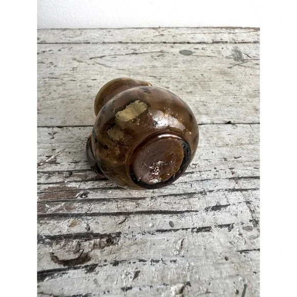 Vintage Hand Blown Amber Glass Mini Pitcher Iridescent Luster Small Bud Vase - Picture 6 of 6